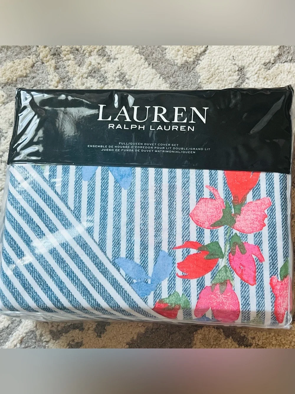 NWT❤️Lauren Ralph Lauren Maggie Floral Stripe Full/Queen 3 pc Duvet Cover Set